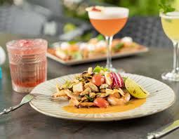 A plate of beautifully plated global fusion food.